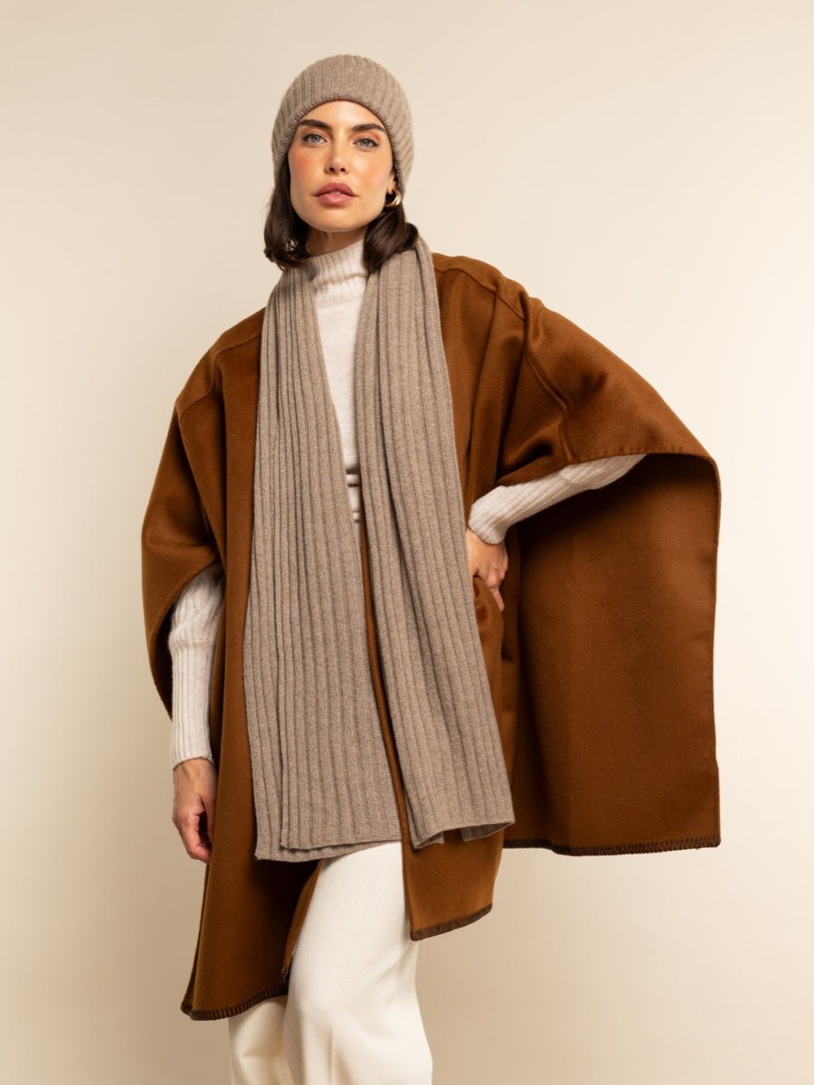 Napoli (brown) - 100% cashmere ribbed scarf (unisex)- Leather Gloves Online - Luxury Italian Scarf - 14
