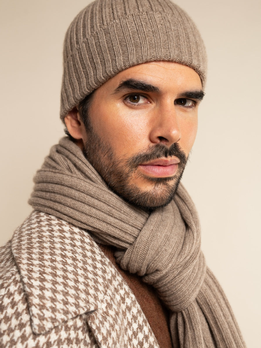 Napoli (brown) - 100% cashmere ribbed scarf (unisex)- Leather Gloves Online - Luxury Italian Scarf - 16