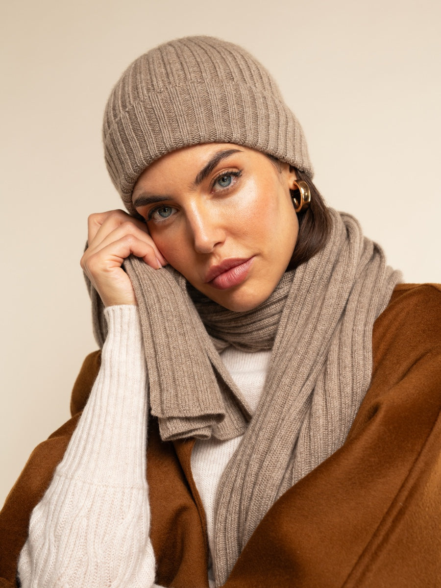 Napoli (brown) - 100% cashmere ribbed scarf (unisex)- Leather Gloves Online - Luxury Italian Scarf - 19