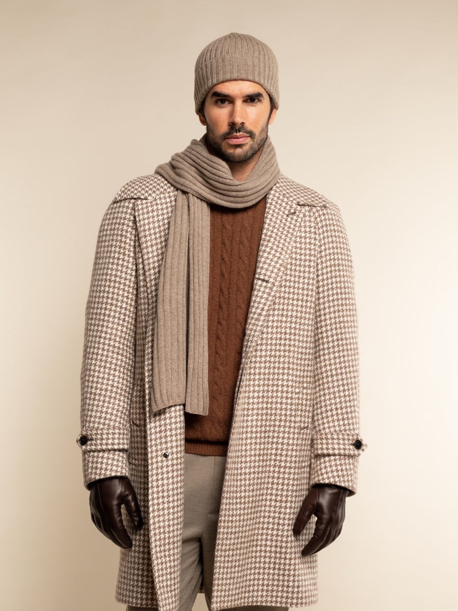 Napoli (brown) - 100% cashmere ribbed scarf (unisex)- Leather Gloves Online - Luxury Italian Scarf - 18