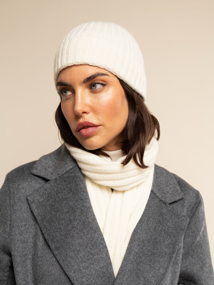 Napoli (cream) - 100% cashmere ribbed scarf (unisex)- Leather Gloves Online - Luxury Italian Scarf - 11