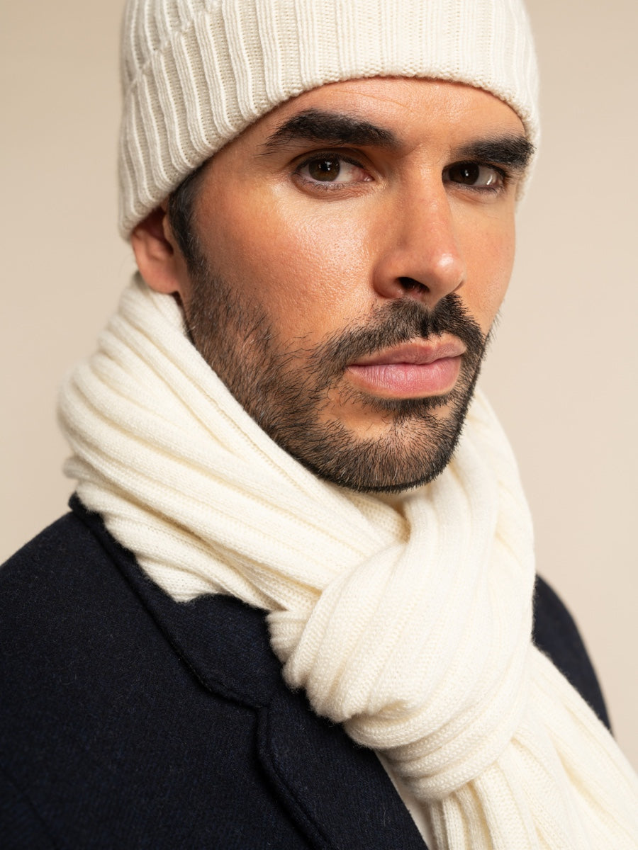 Napoli (cream) - 100% cashmere ribbed scarf (unisex)- Leather Gloves Online - Luxury Italian Scarf - 10