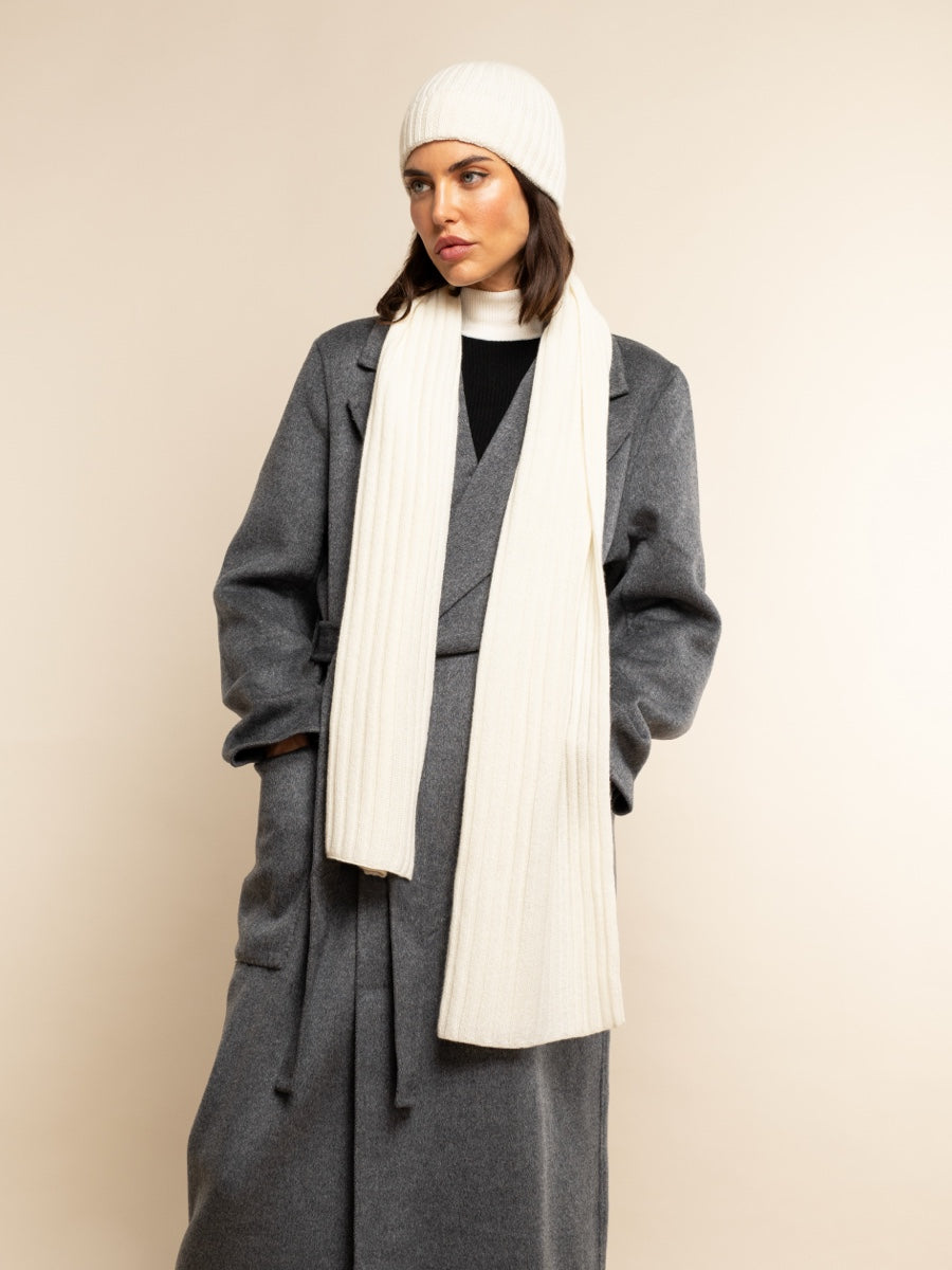Napoli (cream) - 100% cashmere ribbed scarf (unisex)- Leather Gloves Online - Luxury Italian Scarf - 12