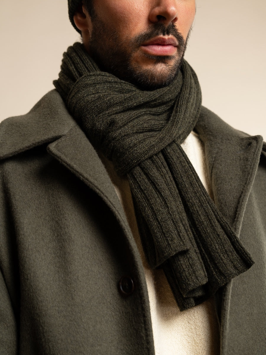 Napoli (dark green) - 100% cashmere ribbed scarf (unisex)- Leather Gloves Online - Luxury Italian Scarf - 10