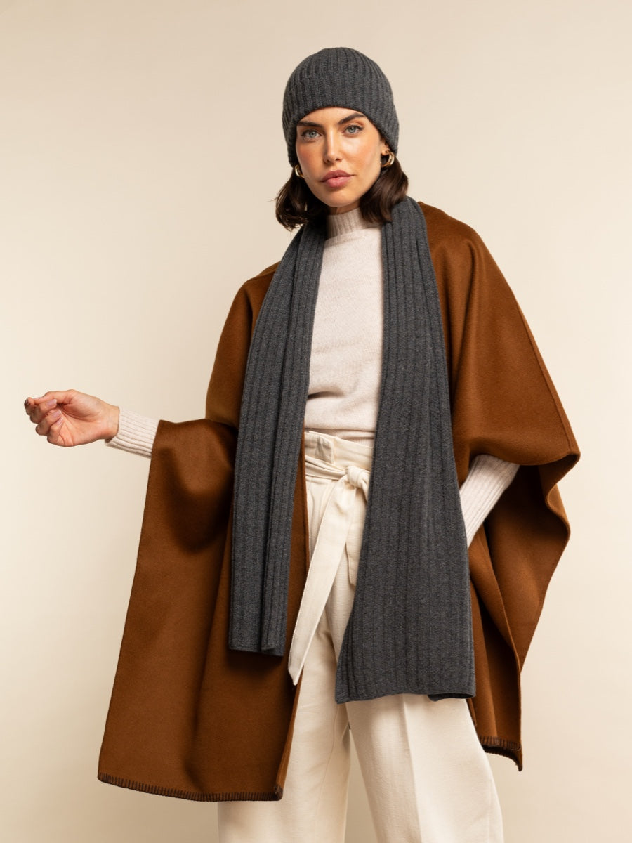 Napoli (dark grey) - 100% cashmere ribbed scarf (unisex)- Leather Gloves Online - Luxury Italian Scarf - 8