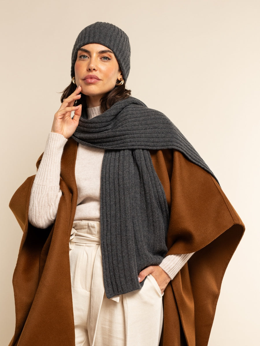 Napoli (dark grey) - 100% cashmere ribbed scarf (unisex)- Leather Gloves Online - Luxury Italian Scarf - 10