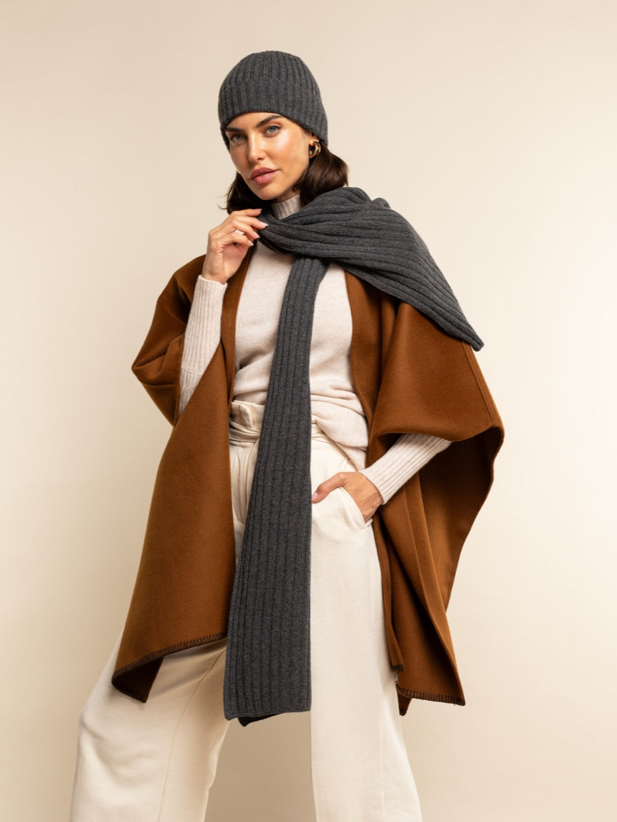 Napoli (dark grey) - 100% cashmere ribbed scarf (unisex)- Leather Gloves Online - Luxury Italian Scarf - 14