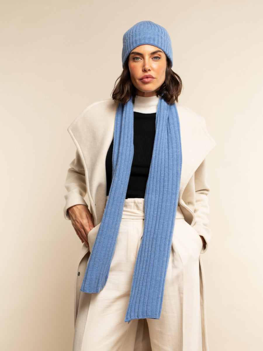 Napoli (light blue) - 100% cashmere ribbed scarf (unisex)- Leather Gloves Online - Luxury Italian Scarf - 10