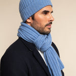 Napoli (light blue) - 100% cashmere ribbed scarf (unisex)- Leather Gloves Online - Luxury Italian Scarf - 9
