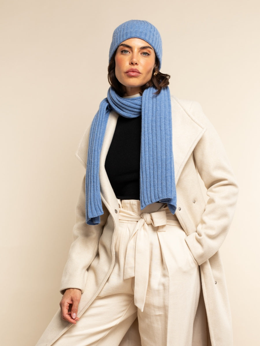 Napoli (light blue) - 100% cashmere ribbed scarf (unisex)- Leather Gloves Online - Luxury Italian Scarf - 8