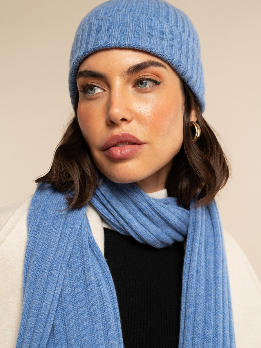 Napoli (light blue) - 100% cashmere ribbed scarf (unisex)- Leather Gloves Online - Luxury Italian Scarf - 14
