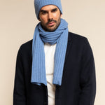 Napoli (light blue) - 100% cashmere ribbed scarf (unisex)- Leather Gloves Online - Luxury Italian Scarf - 11