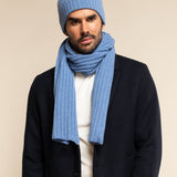 Napoli (light blue) - 100% cashmere ribbed scarf (unisex)- Leather Gloves Online - Luxury Italian Scarf - 11