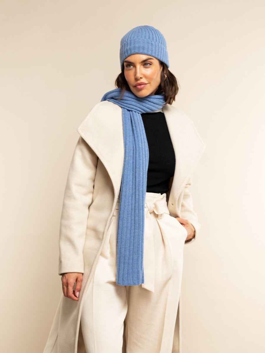 Napoli (light blue) - 100% cashmere ribbed scarf (unisex)- Leather Gloves Online - Luxury Italian Scarf - 15