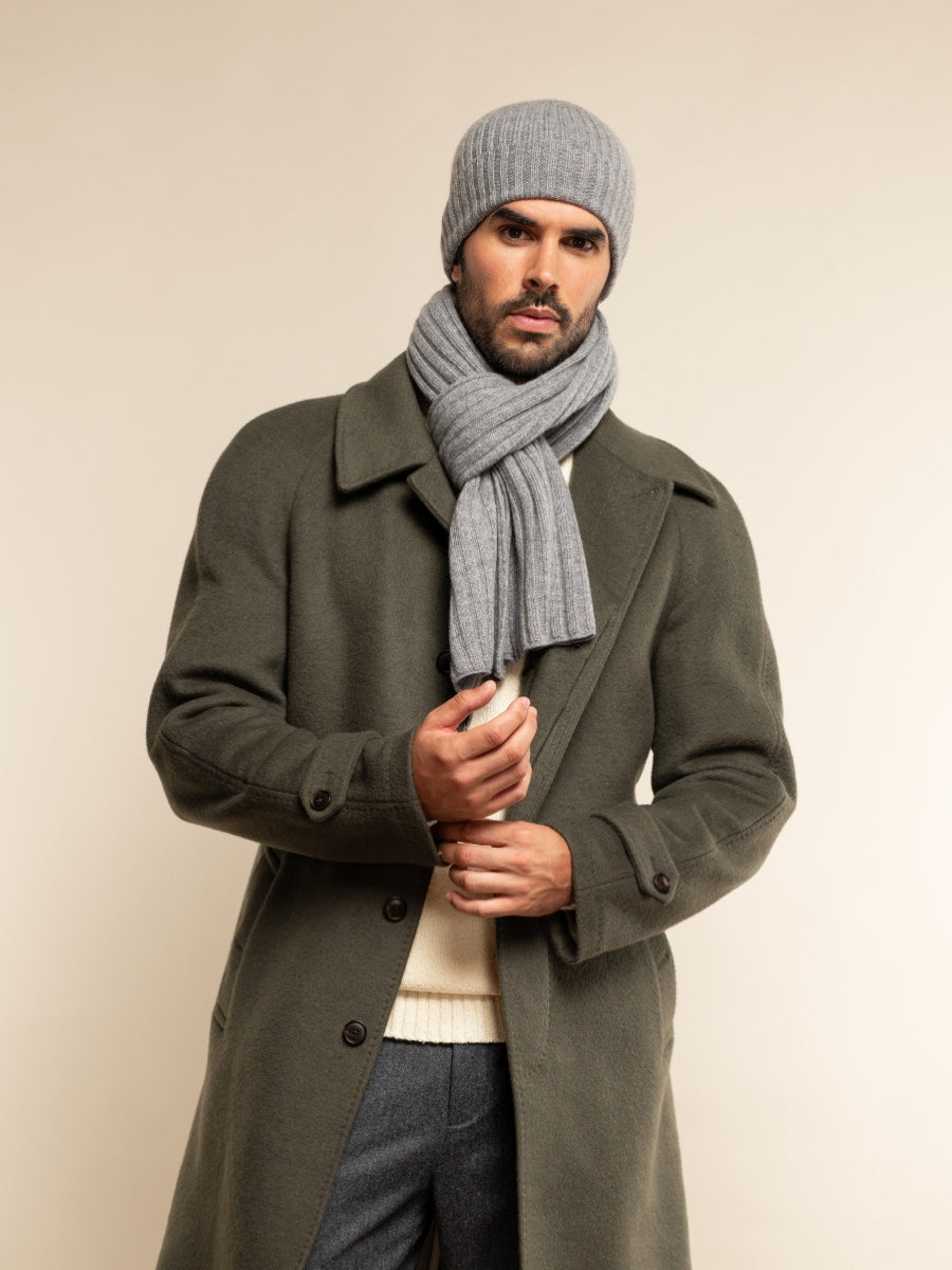 Napoli (light grey) - 100% cashmere ribbed scarf (unisex)- Leather Gloves Online - Luxury Italian Scarf - 7
