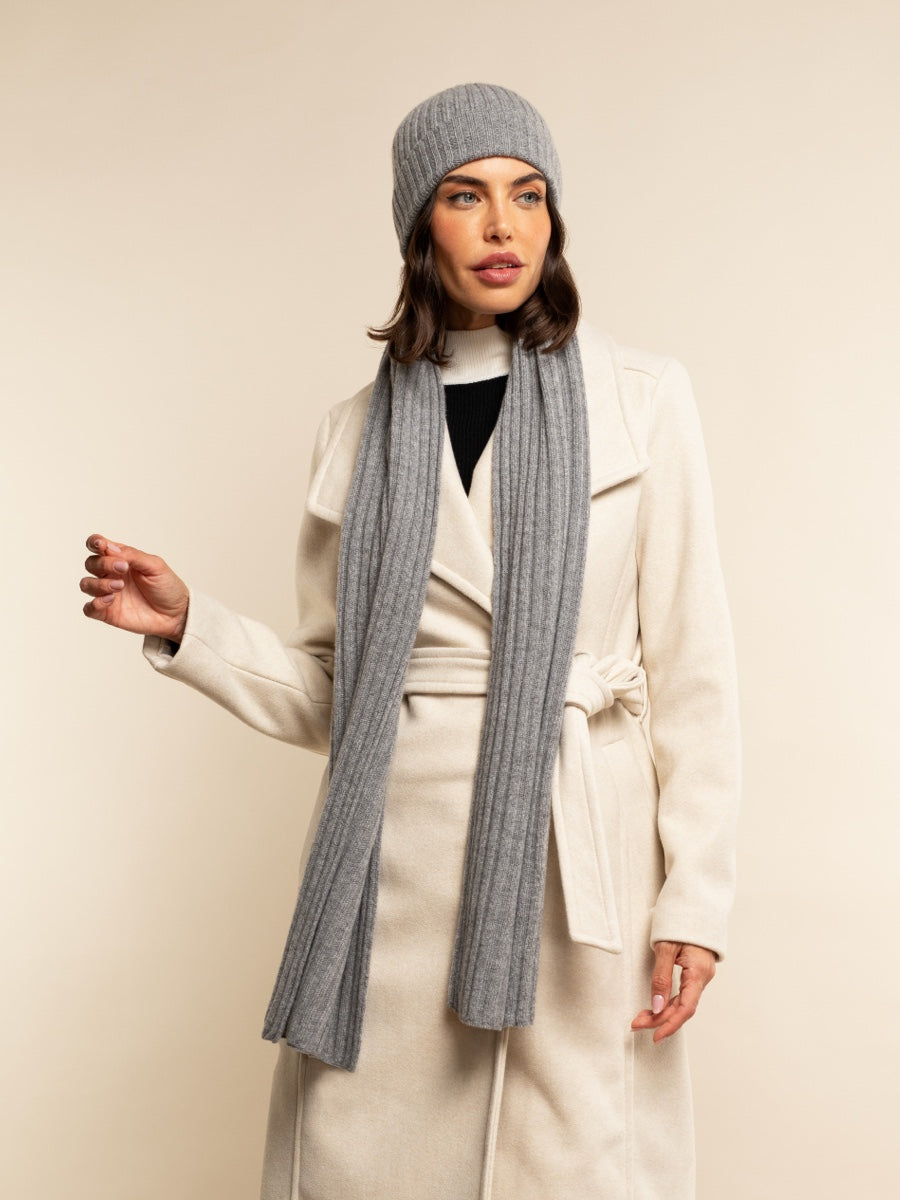 Napoli (light grey) - 100% cashmere ribbed scarf (unisex)- Leather Gloves Online - Luxury Italian Scarf - 8