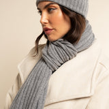 Napoli (light grey) - 100% cashmere ribbed scarf (unisex)- Leather Gloves Online - Luxury Italian Scarf - 11