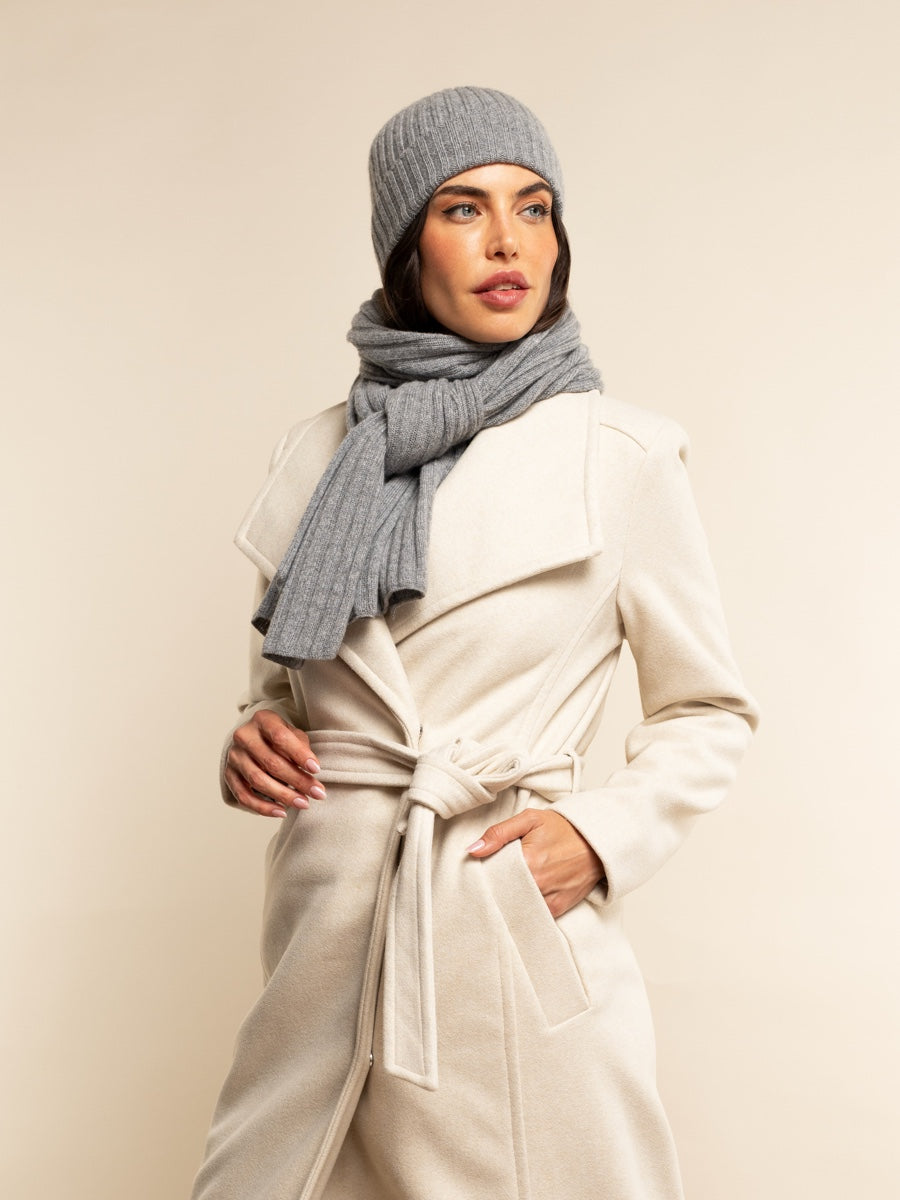 Napoli (light grey) - 100% cashmere ribbed scarf (unisex)- Leather Gloves Online - Luxury Italian Scarf - 13