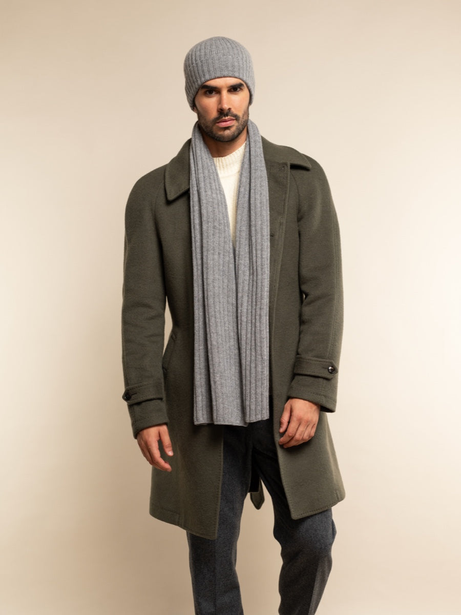 Napoli (light grey) - 100% cashmere ribbed scarf (unisex)- Leather Gloves Online - Luxury Italian Scarf - 14