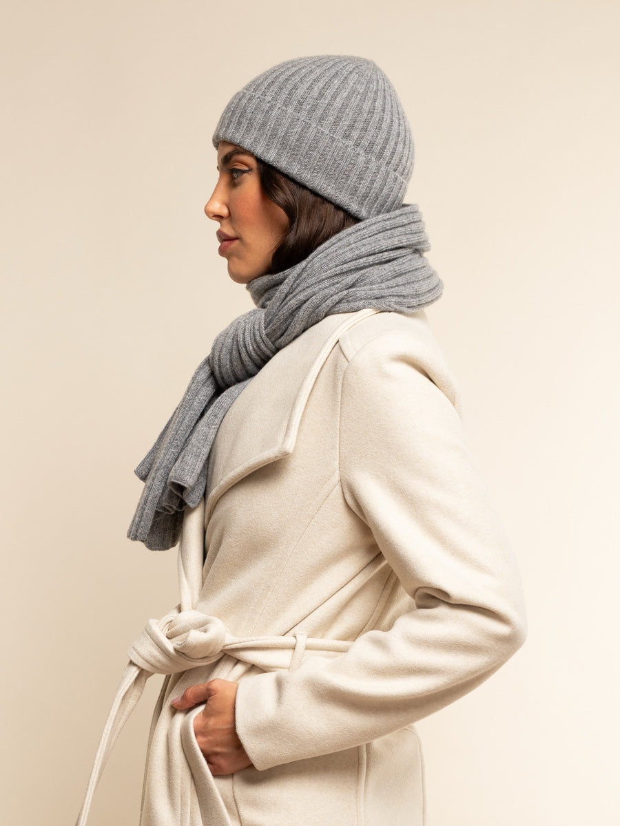 Napoli (light grey) - 100% cashmere ribbed scarf (unisex)- Leather Gloves Online - Luxury Italian Scarf - 16
