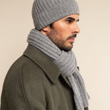 Napoli (light grey) - 100% cashmere ribbed scarf (unisex)- Leather Gloves Online - Luxury Italian Scarf - 17