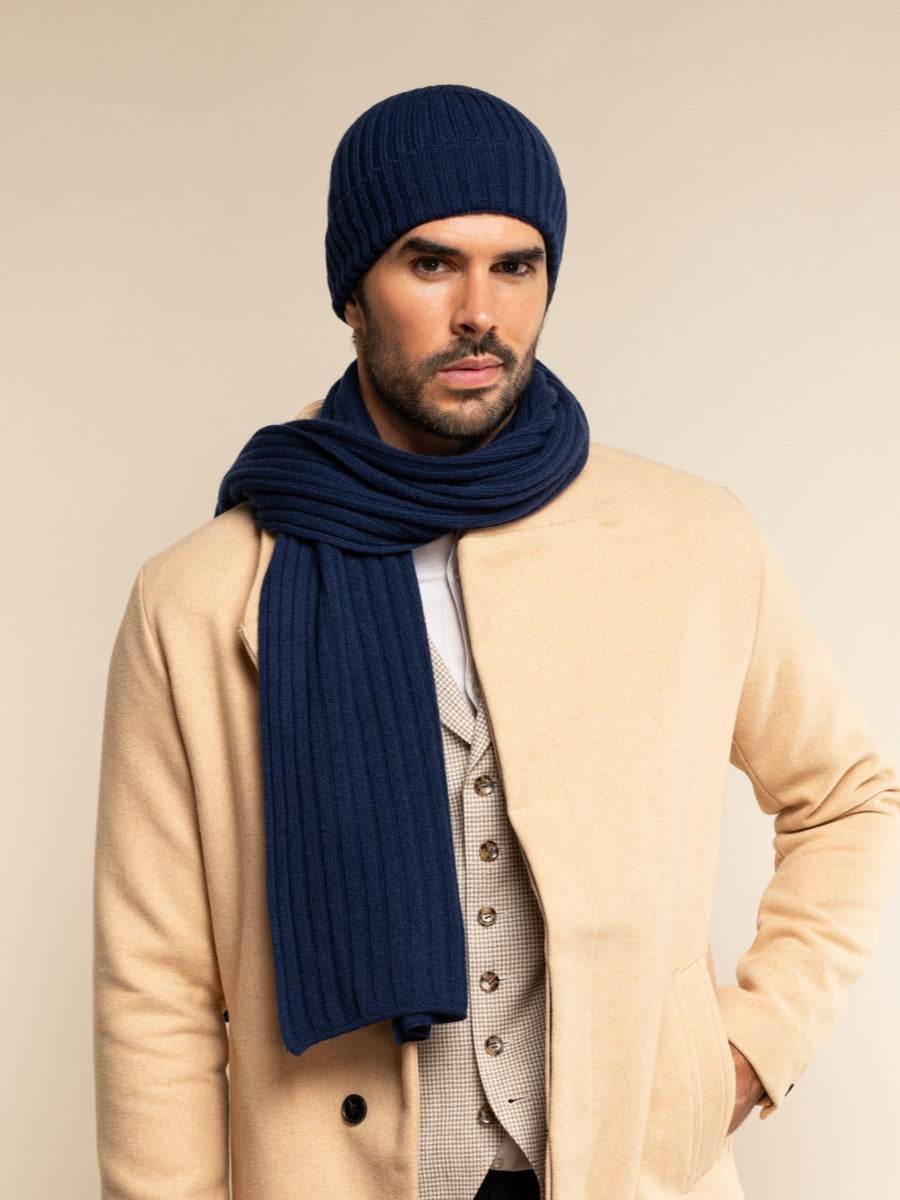 Napoli (navy blue) - 100% cashmere ribbed scarf (unisex)- Leather Gloves Online - Luxury Italian Scarf - 8
