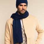 Napoli (navy blue) - 100% cashmere ribbed scarf (unisex)- Leather Gloves Online - Luxury Italian Scarf - 8