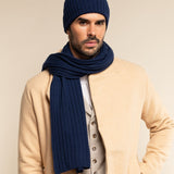 Napoli (navy blue) - 100% cashmere ribbed scarf (unisex)- Leather Gloves Online - Luxury Italian Scarf - 8
