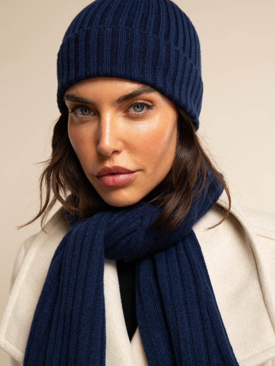 Napoli (navy blue) - 100% cashmere ribbed scarf (unisex)- Leather Gloves Online - Luxury Italian Scarf - 14
