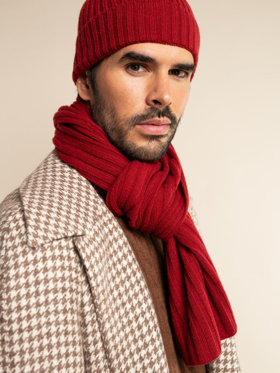 Napoli (red) - 100% cashmere ribbed scarf (unisex)- Leather Gloves Online - Luxury Italian Scarf - 9
