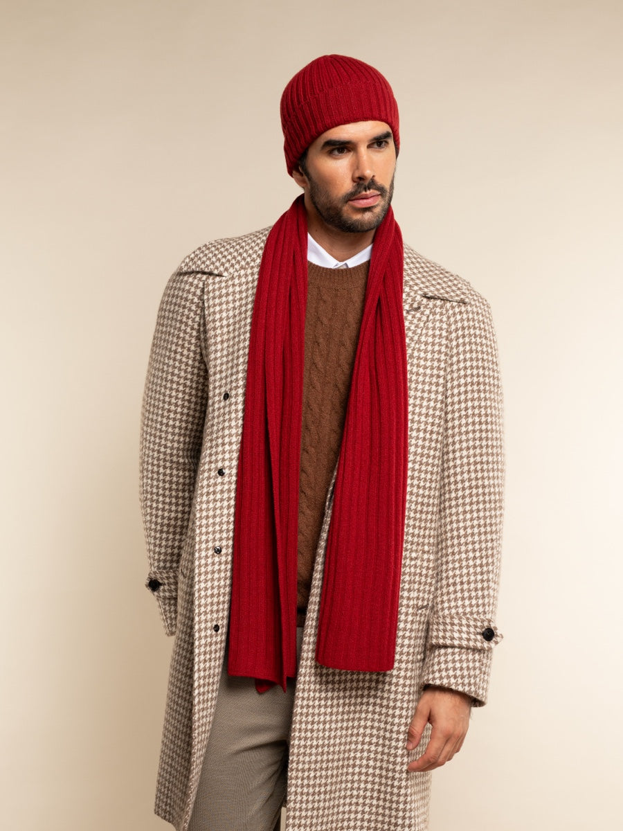 Napoli (red) - 100% cashmere ribbed scarf (unisex)- Leather Gloves Online - Luxury Italian Scarf - 12