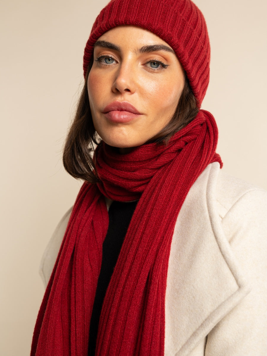 Napoli (red) - 100% cashmere ribbed scarf (unisex)- Leather Gloves Online - Luxury Italian Scarf - 13