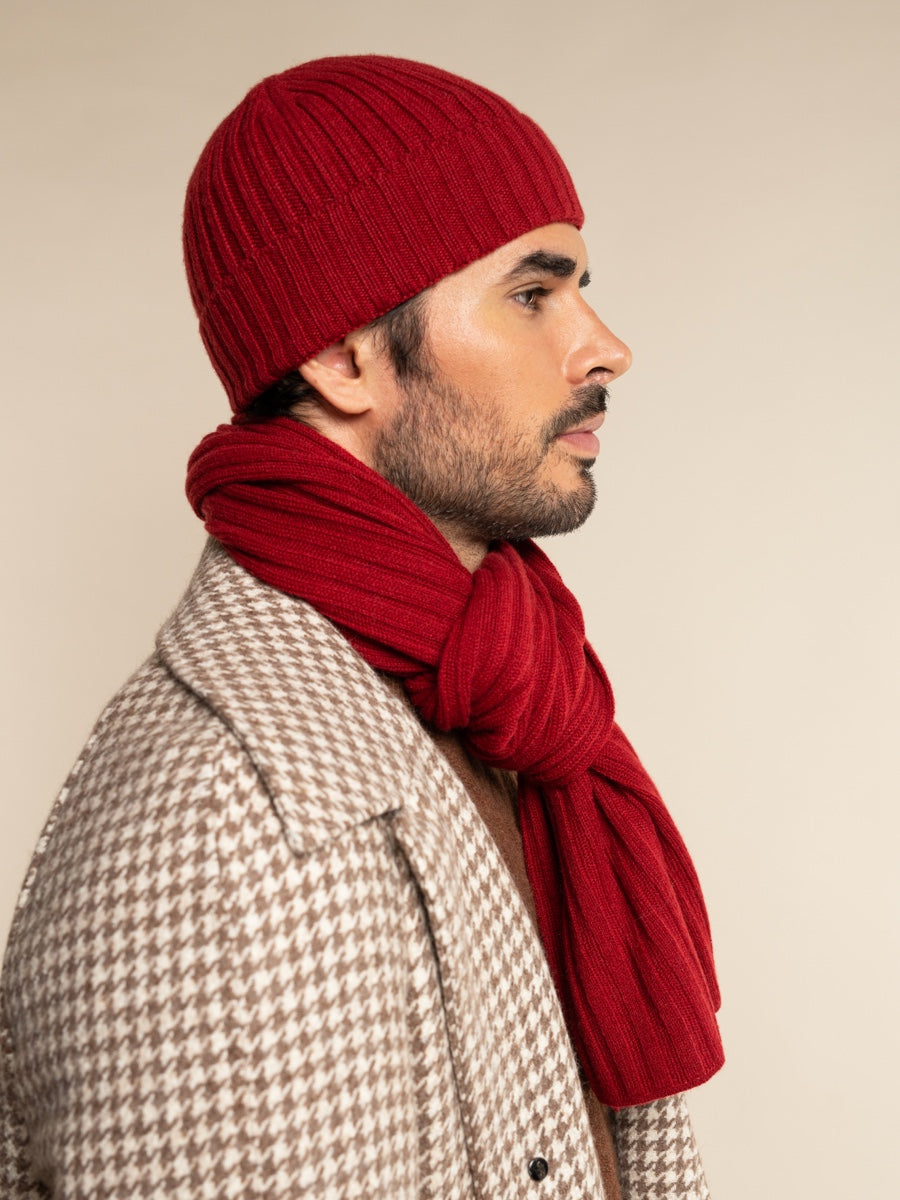 Napoli (red) - 100% cashmere ribbed scarf (unisex)- Leather Gloves Online - Luxury Italian Scarf - 16