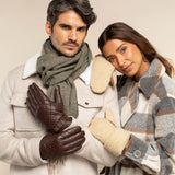 Sebastian (brown) – Sheepskin leather gloves with snap closure & touchscreen feature
