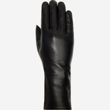 Skylar (black) – Extra-long sheepskin leather gloves with wool/cashmere lining & touchscreen capability