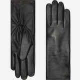 Skylar (black) – Extra-long sheepskin leather gloves with wool/cashmere lining & touchscreen capability