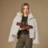 Skylar (brown) – Extra-long sheepskin leather gloves with wool/cashmere lining & touchscreen capability
