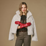 Skylar (red) – Extra-long sheepskin leather gloves with wool/cashmere lining & touchscreen capability