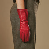 Skylar (red) – Extra-long sheepskin leather gloves with wool/cashmere lining & touchscreen capability