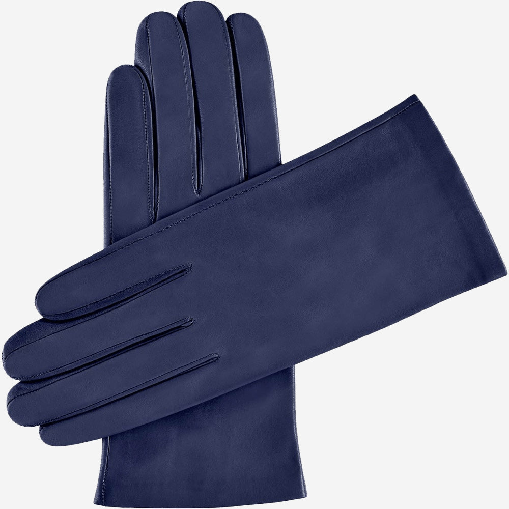 Sofia (navy blue) - Italian lambskin leather gloves with silk lining - Leather Gloves Online - Luxury Leather Gloves - 1