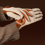 Valeria (cognac) - Hand-sewn Italian crochet driving gloves from lambskin leather - Leather Gloves Online - Luxury Leather Gloves - 5
