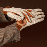 Valeria (cognac) - Hand-sewn Italian crochet driving gloves from lambskin leather - Leather Gloves Online - Luxury Leather Gloves - 5
