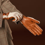 Valeria (cognac) - Hand-sewn Italian crochet driving gloves from lambskin leather - Leather Gloves Online - Luxury Leather Gloves - 9