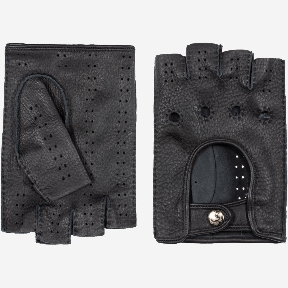 Vincenzo (black) - fingerless Italian driving gloves made of American deerskin leather - Leather Gloves Online - Luxury Leather Gloves - 1