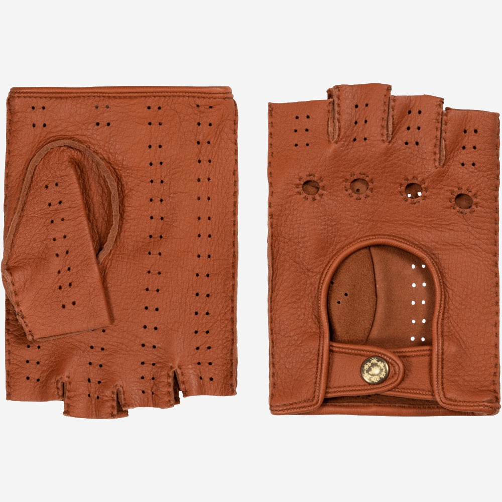 Vincenzo (brown): fingerless Italian driving gloves made of American deerskin leather - Leather Gloves Online - Luxury Leather Gloves - 1