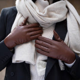 Zoey (brown) – Sheepskin leather gloves with warm wool/cashmere lining & touchscreen function