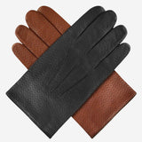 CA3976 (cognac) - Men's Italian Cashmere Lined Leather Gloves With Unique Contrast Points