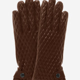 CA4439 (brown) - Women's Quilted Leather Gloves With Cashmere Lining - Leather Gloves Online - Luxury Leather Gloves - 1