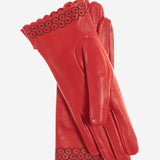 CA4534 (red) - Women’s Italian unlined dress leather gloves with “lace-work" cuff