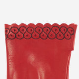 CA4534 (red) - Women’s Italian unlined dress leather gloves with “lace-work" cuff